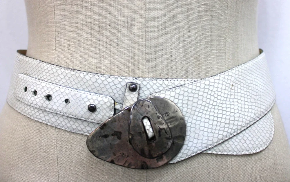 Vintage Nbel Metal Buckle & AVION Belt Leather Print Made in Italy Size 90 M